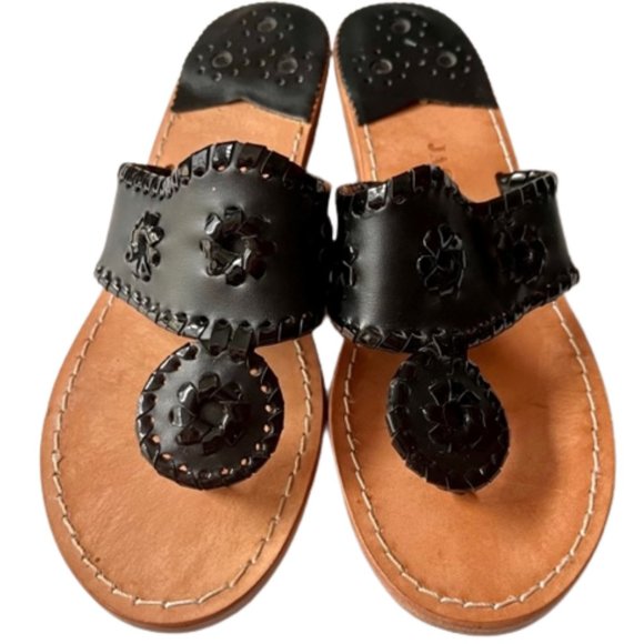 Jack Rogers Wedge Low Heel Sandals - Black Leather - 6M - Picture 2 of 11